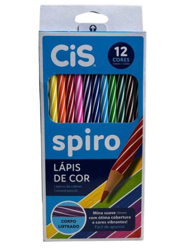 lápis de cor CiS Spiro com 12 cores vibrantes.
